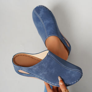 【Free Shipping】WomenS Thick-Soled Closed-Toe Slippers In Stock New Summer Model Large Size Round-Toe Outdoor Wear Wedge-Heeled Slippers