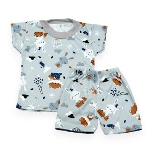 Setelan Baju Kaos Oblong Celana Pendek Bayi Motif Mega Baby Matching Set Fullprint