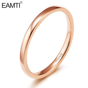 EAMTI 2mm Titanium Ring Rose Gold Dome High Polished Wedding Band Comfort Fit Size 3-13.5