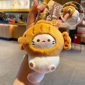 Cute Cat Keychain Plush Doll Backpack Pendant Soft Stuffed Animal Snack Shaped Keys Accessory Gantungan Beg