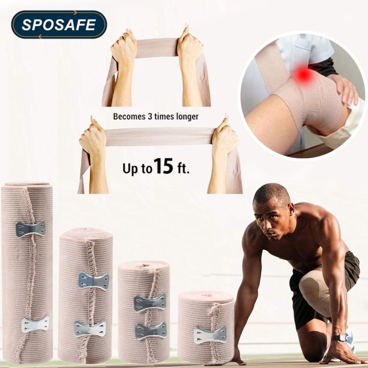 SPOSAFE 1 Roll Elastic Bandage for Ankle, Wrist, Arm, Leg Sprains Compression Bandage Wrap for Foot,Knee,Calf Pain Relief Sports Tape For Basketball,Volleyball,Football