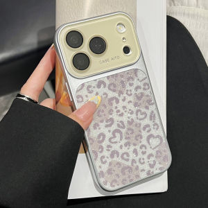 Shiny Leopard Print Plated Silver Bumper Case For iPhone 17 Pro 16 15 14 13 Pro Max Glass Lens Anti-Drop Glitter Texture Cover