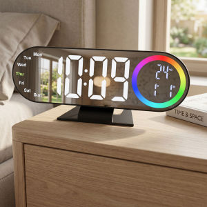 Sikiwind LED Desk Alarm Clock with USB Powered Digital Alarm Clocks Large Display Mirror Desk Clocks for Heavy Sleepers Adults Teens Kids Seniors