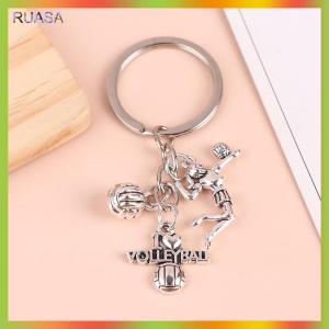 RUASA พวงกุญแจสุดสร้างสรรค์แบบทำมือสำหรับนักวอลเลย์บอลพวงกุญแจอัลลอยเครื่องรางเครื่องประดับจี้ของขวัญ