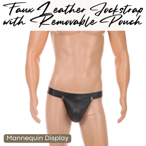 Mens Jockstrap: Polyester Faux Leather Jockstrap with Removable Large Pouch Top (CMF373)