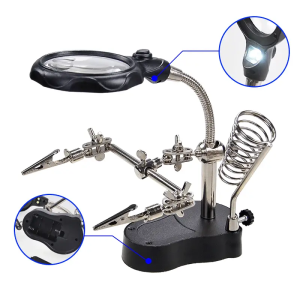 Kaca Pembesar Penjepit PCB + Lampu Holder 3.5x 12x AAA Dudukan Solder LED - TE-801 Alat Pegangan Solder Helping Hand Kaca Pembesar LED