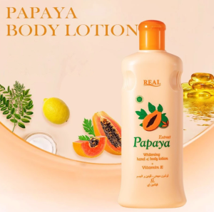 REAL Papaya Whitening Hand & Body Lotion with Vitamin E – Moisturizing Non-Greasy Brightening Formula 600ml