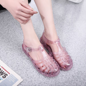 [Free Shipping] Womens transparent solid color clogs new spring and summer casual outdoor hollow breathable flat sandals