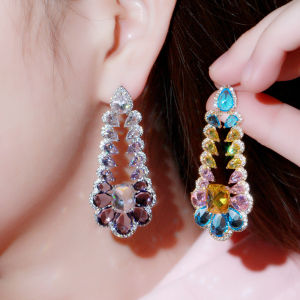 SEQUITO Dazzling Crystal Pave Long Chandelier Haning Earrings European Statement Jewelry for Banquet Party SE351