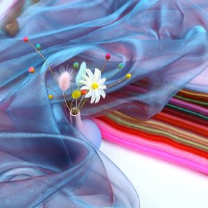 100×150CM Double Color Snow Yarn Woth Mercerized Cotton Gauze Material Gradients Decorative Yarn Dress Bitter Fleabane Bitter Fleabane Skirt Garment Yarn Net Yarn Fabrics