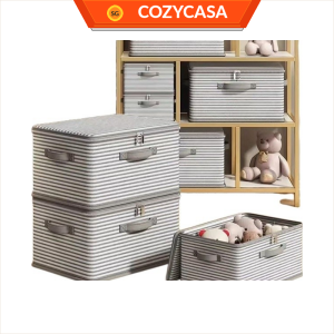 【CozyCasa】 Foldable Striped Storage Box with Lid  Space-Saving Wardrobe Organiser  45L/50L