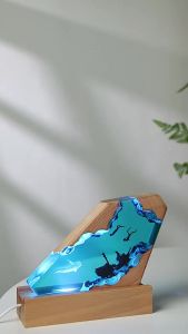 Ocean Micro Landscape Resin Night Light Handmade Decoration Epoxy Resin Solid Wood Base Craft Gift