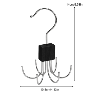 5Pcs Rotating Multi-Claw Clothes Hanger Hooks / Durable Stainless Steel & Wooden Style Belt Storage Racks / Household Closet Organizer Holders for Ties Bras Scarves and Small Accessories