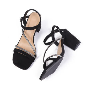 [Free Shipping] New Winter Collection: Fashionable Women’S Sandals With A Single-Strap Design Rhinestone Embellishments And Chunky Heels