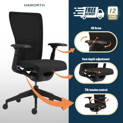 Zody Oceanic Fabric High Performance Ergonomic Office Chair - Haworth Delivery Within 1 Week