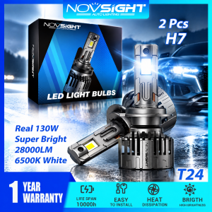 Super Bright Novsight T24 LED Headlight Bulbs H7 LED Lights for Car High/Low Beam 130W 28000LM 6500K Plug&Play 2Pcs 1 Year Warranty