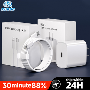 KUGOO original PD30W iphone usb type c charger fast charger data cable apply to apple 12/13/14/15/15pro/16 ipad genuine Power Adaptor With QC 3.0 Type-C to Lighting Cable Set Fast Charging Head Plug 5 years warranty
