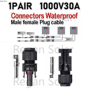 1 Pair MC4 1000V 1500V Connector Solar Panel Cable Connector 1 x Male 1 x Female IP67 30A waterproof