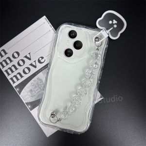 Casing Honor400 Honor 400 Pro Honor400Pro 5G Phone Case New Design Glossy Cream Lens Protection Transparent Crystal Bear Mirror Bracelet Soft Cover 2025