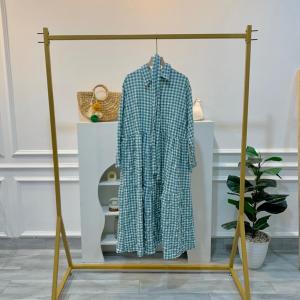 Midi Dress Tunic Gingham Button 3388-247 - Ghaudens