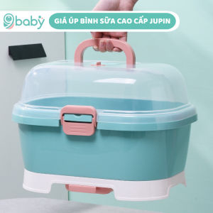 Khay úp bình sữa Jupin mẫu mới có van thoát hơi ẩm - Giá đựng bình có nắp đậy 9BABY màu xanh