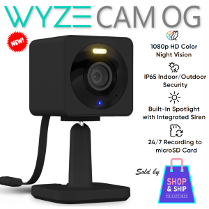 WYZE Cam OG Black with Built-in Spotlight (Better! Faster! Louder!) Indoor/Outdoor 1080p Wi-Fi Smart Home Security Camera with Color Night Vision Built-in Spotlight Motion Detection 2-Way Audio Compatible with Alexa & Google Assistant