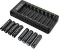 Rechargeable AA Batteries with Charger, POWEROWL 8 Pack of 2800mAh High Capacity Low Self Discharge Ni-MH Double A Batteries with Smart 8 Bay Battery Charger (USB Fast Charging, Independent Slot). 