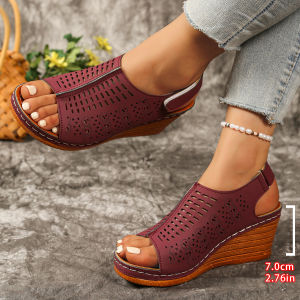 Free Shipping New Summer Hollow-Out Wedge Heel WomenS Sandals Fashionable And Casual With A Single-Strap Design And A Fish-Mouth Opening Featuring A Platform Sole