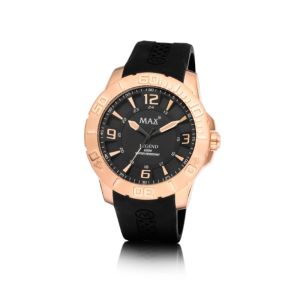 MAX Legend Watches Rose Gold Steel Case Black Dial Womens Silicone Strap Watch 38mm 5-MAX679