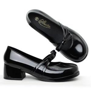 Womens Fashionable Black Shoes with Bow Round Toe 5CM High Heels Non-Slip Waterproof One-Piece Molded Bow for Students & Office Workers 0110523