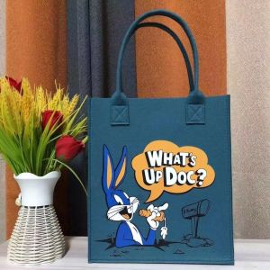 Fabric Tote Bag Korean Felt Handbag Sturdy Shopping Shoulder Bag Cartoon Printed Felt Handbag 2E57