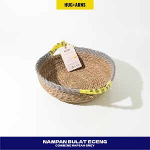 HUGeARNS - Nampan Oval Eceng Combinasi Rapiah Abu-Abu / Keranjang Eceng Gondok Anyaman / Nampan / Keranjang Rotan / Keranjang Buah / Keranjang Bambu / Nampan Anyaman / Anyaman Nampan / Keranjang Anyaman Pelepah Pisang Oval / Nampan Tray Pelepah