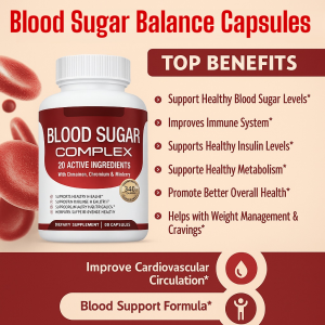 Blood Sugar Support Supplement 60 Capsules Naturally Formulated to Balance Glucose Aid Immune Thyroid Prostate Heart Health with Antioxidants