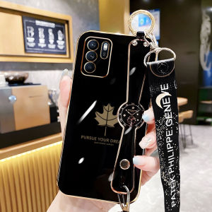 YBD เคสโทรศัพท์มือถือสำหรับ OPPOเคสมือถือ OPPO A94 RENO 5F ชุบโลหะเคสป้องกันกล้องที่แม่นยำ F19 PRO เคสลายใบเมเปิ้ลพร้อมสายคล้องฟรี