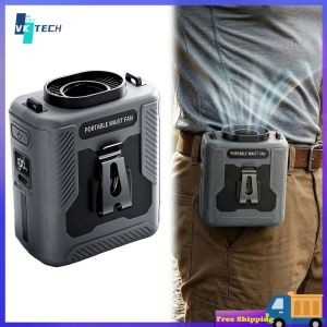 [ VKTECH ] Lightweight Waist Clip Fan with LED Light and 6000mAh Power Bank Rechargeable Portable Fan for Travel Camping Hiking and Outdoor Adventures