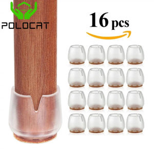 Polocat 16 pcs non-slip silicone chair leg caps bottom foot cover pads wooden table floor protectors clear round cups