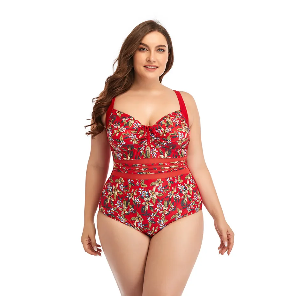 Womens Padded One Piece Swimsuit Plus Size Floral Monokini