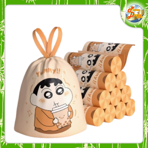 100pcs Thickened Cute Trash/Garbage Bags for bins – Drawstring Fits Most Bins | Crayon Shin-chan Pikachu Sheep Designs