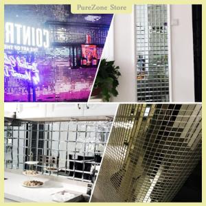 [PureZone] 4x100cm Mirror Mosaic Tiles Stickers DIY Self-Adhesive Mini Square Acrylic Wall Sticker Craft Party Home Decor