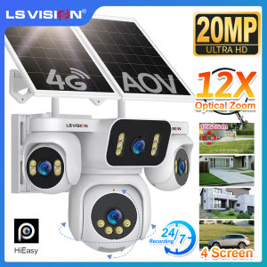 LS VISION 4G Four Screen AOV Solar CCTV Camera 24/7 Recording Outdoor 20MP 12X Optical Zoom Auto Tracking Waterproof Security IP Cameras