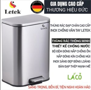 Thùng rác inox cao cấp Letek thương hiệu Đức thùng rác đạp chân thông minh inox chống vân tay có nắp bền đẹp sang trọng