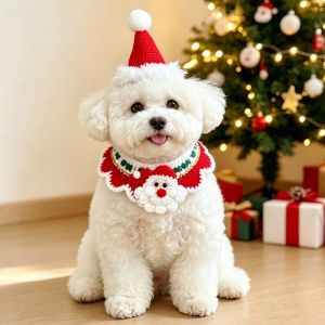 LIUJIR Chuông leng keng Vòng cổ Giáng sinh cho thú cưng Nơ màu đỏ Sợi Vòng cổ dệt kim cho chó Mũ thú cưng sáng tạo Phong cách thủ công. Mũ ông già Noel hình mèo Chụp ảnh trong kỳ nghỉ.