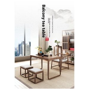 AUREO Balcony Table And Chair Balcony Coffee Table And Chair Combination New Chinese Style Solid Wood Coffee Table Wooden Coffee Table