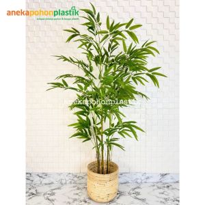 Pohon Hias Pohon Artificial Daun Bambu Hijau Semilatex Cover Pot Rotan Ulir Hiasan Cafe Dekorasi Rumah Ruang Tamu