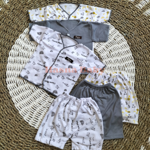 Paket 6Pcs Setelan Baju Bayi Baru Lahir Lengan Pendek kekinian seri abu - JL Baby