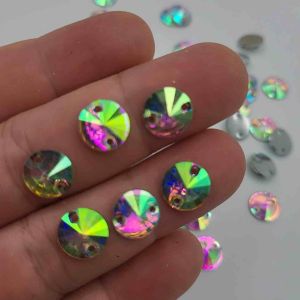 DIAMON KRISTAL RESIN MOTIF BENTUK BULAT LANCIP UKURAN 18 MM WARNA PUTIH PELANGI AB KUALITAS BAGUS KILAU PER LUSIN