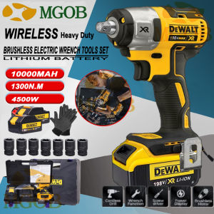 Car Tire Electric Impact Wrench Heavy Duty Cordless Brushless Wrench USA 198v 6.0AH 1300N.M Rechargeable 2 Batteries Wireless Electric Tools 14 to 20 Inch Comes with 7pc Sleeves Removal Tool for Car Motorcycl