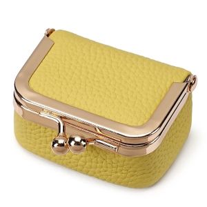 BEIBEI PU Leather Kiss Lock Coin Purse Square Solid Color Leather Jewelry Bag Wallet Mini Small Item Bag Woman Girl