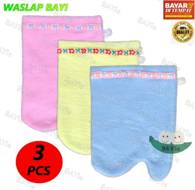 BAYIe - 3 Pcs Waslap Handuk Jari / Waslap / Lap / Lap untuk mandi bayi bahan Tebal/Double kain
