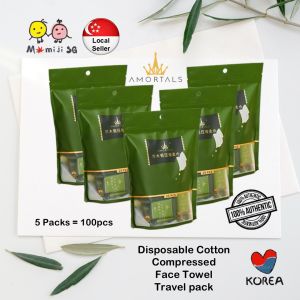 AMORTALS KOREA Disposable Compressed Face Towel (5 x 20pcs/pack) Travel Pack Portable